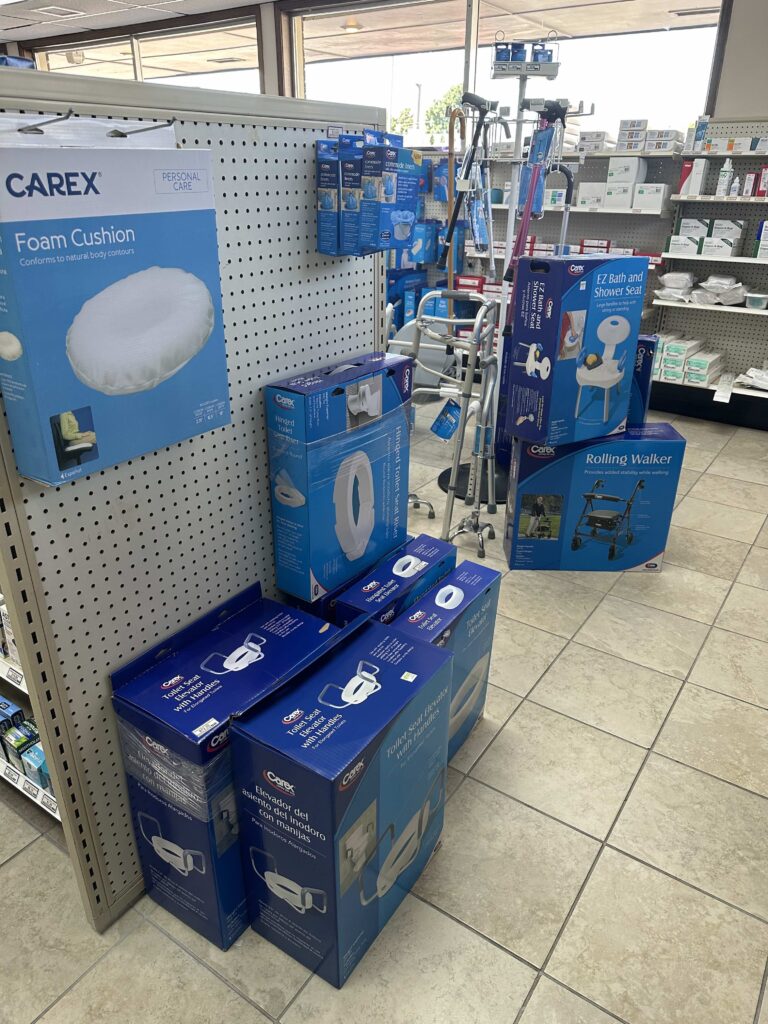 DME, foam cushions, shower chairs, toilet seat risers, transfer bench, bedside commode, rolling walker, and more at Hospital Discount Pharmacy in Edmond, OK